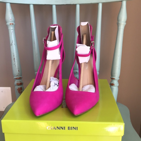 Gianni Bini fiery pink authentic leather 6.5 high heel pointed toe shoes - Picture 3 of 5